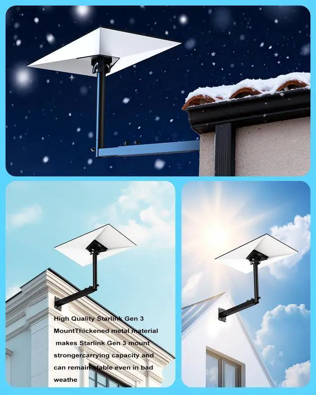 Alt view image 3 of 7 - Starlink Mount Compatible with Starlink Standard 4/4X/V3 | Heavy Duty 0-180° Adjustable Pipe Adapter, Universal Extension Pole & Long Wall Starlink Mount