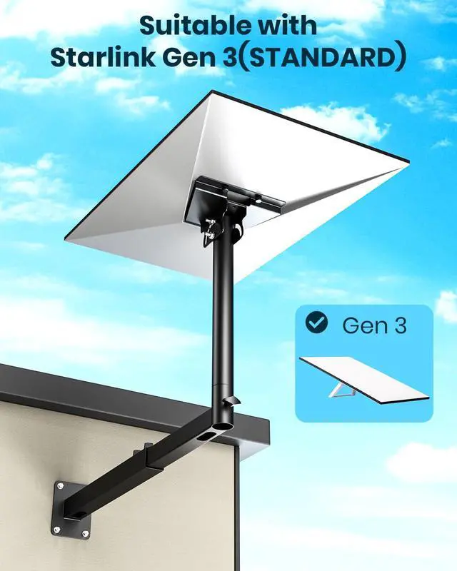 Alt view image 5 of 7 - Starlink Mount Compatible with Starlink Standard 4/4X/V3 | Heavy Duty 0-180° Adjustable Pipe Adapter, Universal Extension Pole & Long Wall Starlink Mount