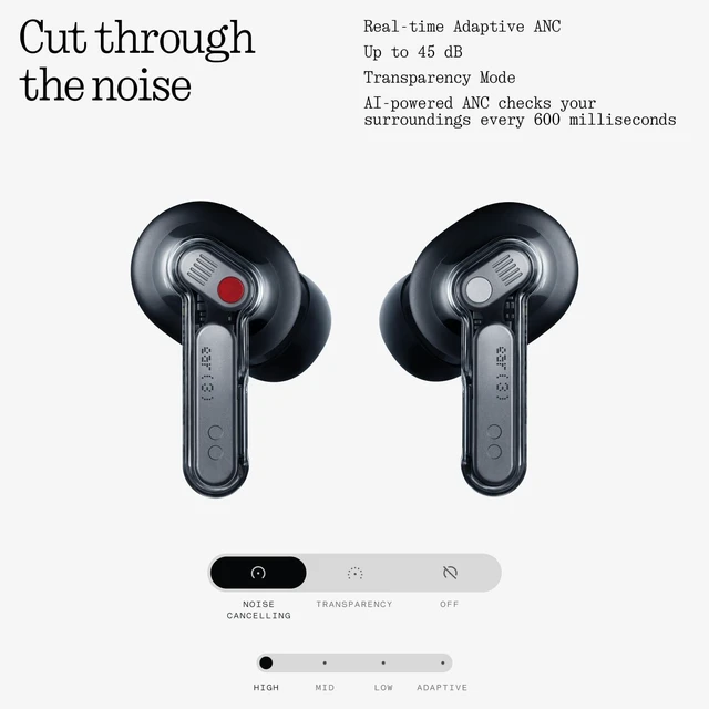 Alt view image 5 of 7 - Ear (3) Wireless Earbuds Super Mic 45dB Hybrid Active Noise Cancelling Bluetooth Headphones Hi-Res 6 Mics, 12mm Dynamic Bass Boost, Dual Connect ANC Sport Ear Buds for iPhone Android, Black