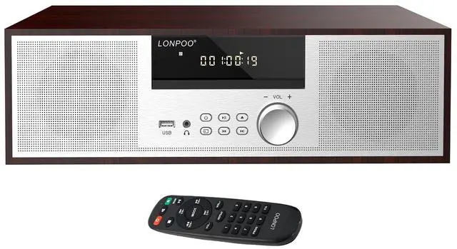 Main image of Bluetooth Stereo System for Home, 40W CD Player with Speaker | DSP Enhanced Audio, Real Wood Enclosure,12mm Thick MDF, Aluminum Panel, 3" Woofer, Preset 20 Programmable FM Stations,Silver