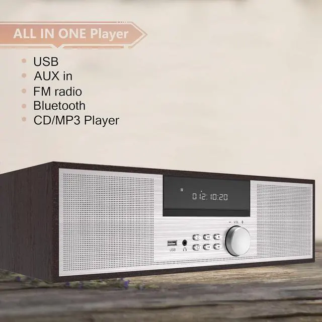 Alt view image 2 of 7 - Bluetooth Stereo System for Home, 40W CD Player with Speaker | DSP Enhanced Audio, Real Wood Enclosure,12mm Thick MDF, Aluminum Panel, 3" Woofer, Preset 20 Programmable FM Stations,Silver