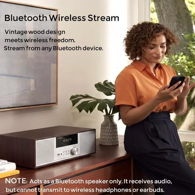 Alt view image 4 of 7 - Bluetooth Stereo System for Home, 40W CD Player with Speaker | DSP Enhanced Audio, Real Wood Enclosure,12mm Thick MDF, Aluminum Panel, 3" Woofer, Preset 20 Programmable FM Stations,Silver