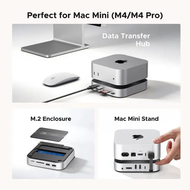Alt view image 2 of 7 - Mac mini M4 Dock DP Hub 4K@144Hz with NVMe Enclosure | 10G USB-A/C, SD/TF slots, audio port, M.2 NVMe enclosure, for Mac mini M4/M4 Pro 2024