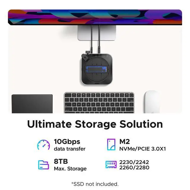 Alt view image 4 of 7 - Mac mini M4 Dock DP Hub 4K@144Hz with NVMe Enclosure | 10G USB-A/C, SD/TF slots, audio port, M.2 NVMe enclosure, for Mac mini M4/M4 Pro 2024