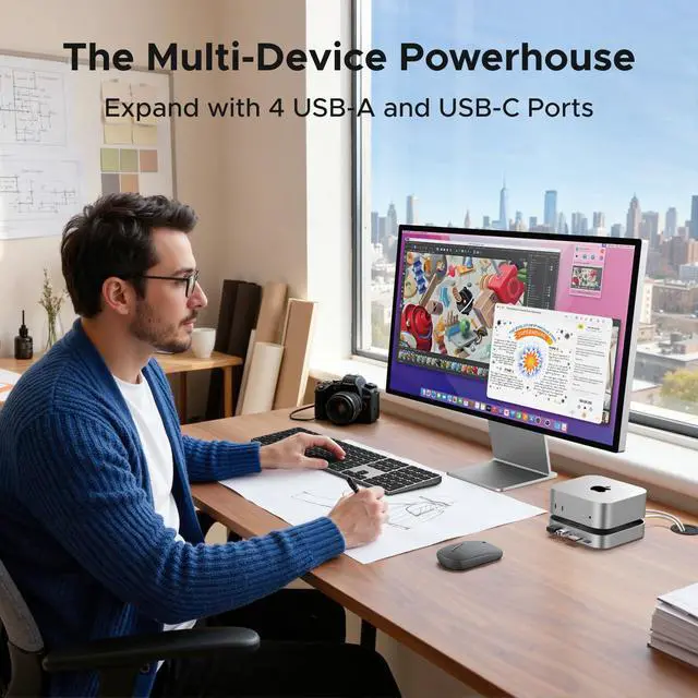Alt view image 5 of 7 - Mac mini M4 Dock DP Hub 4K@144Hz with NVMe Enclosure | 10G USB-A/C, SD/TF slots, audio port, M.2 NVMe enclosure, for Mac mini M4/M4 Pro 2024