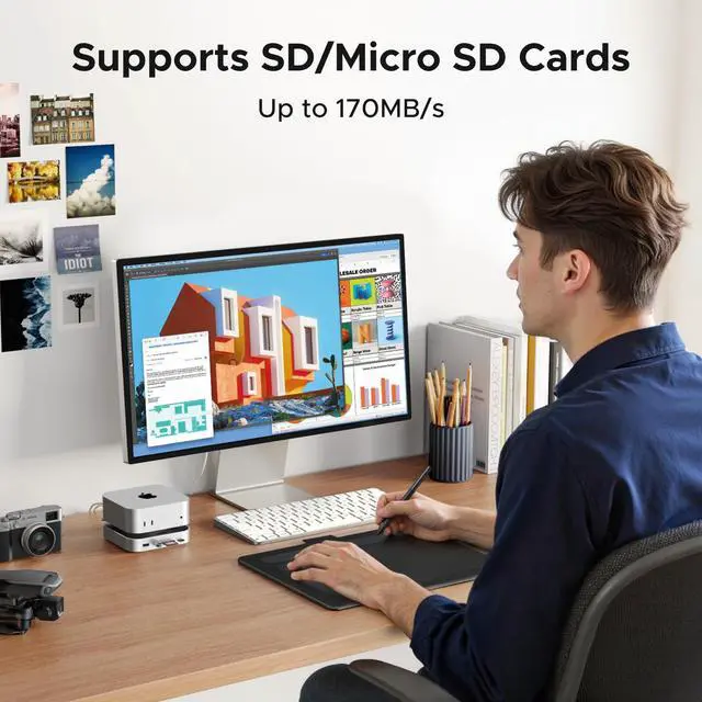 Alt view image 6 of 7 - Mac mini M4 Dock DP Hub 4K@144Hz with NVMe Enclosure | 10G USB-A/C, SD/TF slots, audio port, M.2 NVMe enclosure, for Mac mini M4/M4 Pro 2024