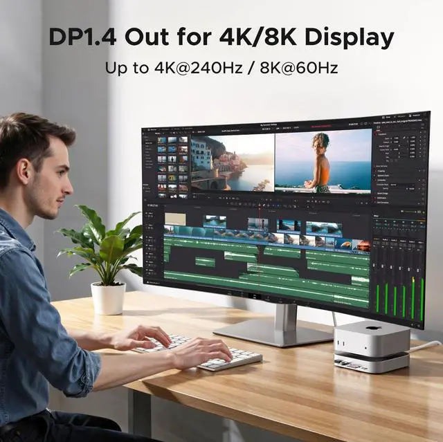 Alt view image 7 of 7 - Mac mini M4 Dock DP Hub 4K@144Hz with NVMe Enclosure | 10G USB-A/C, SD/TF slots, audio port, M.2 NVMe enclosure, for Mac mini M4/M4 Pro 2024
