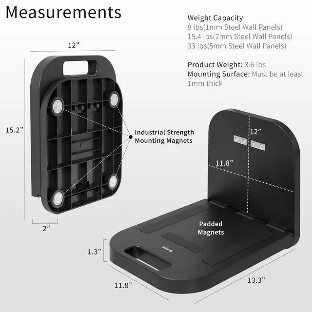 Alt view image 3 of 7 - Black Magnetic 12 x 13 inch Portable Laptop Workstation, DESK-MAG01 | Notebook/Tablet Shelf, Utility Platform, Hands-Free Compact Desk, Attaches to Flat Steel Surfaces