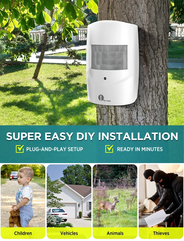 Alt view image 5 of 7 - Driveway Alarm, 36 Melodies, 1 Plug-in Receiver 2 PIR Detectors Home Security Alert System, Weatherproof Design, 1000ft/300m Wireless Transmission Range & 24ft PIR Motion Detection Range