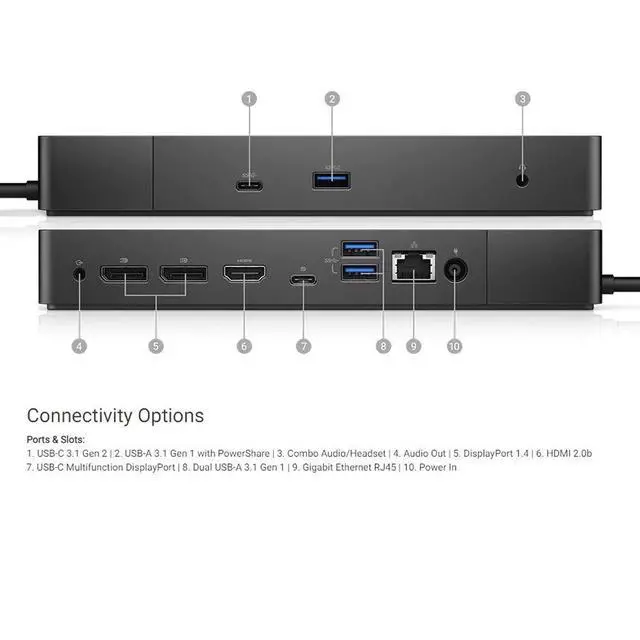 Alt view image 5 of 6 - WD19 180W Docking Station (130W Power Delivery) USB-C, HDMI, Dual DisplayPort, Black (KXFHC 0KXFHC 210-ARIQ)