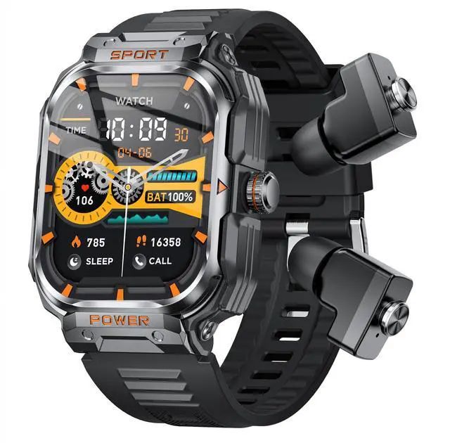Main image of Military Smart Watch with Earbuds for Men and Women,2'' Tactical Display,Sport Modes,Fitness Tracker,Heart Rate,Answer/Make Call, Sleep Monitor, SmartWatch Built-in Headphone Combo,iOS & Android