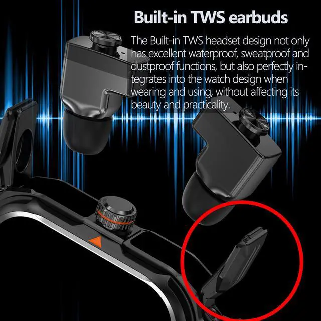 Alt view image 3 of 7 - Military Smart Watch with Earbuds for Men and Women,2'' Tactical Display,Sport Modes,Fitness Tracker,Heart Rate,Answer/Make Call, Sleep Monitor, SmartWatch Built-in Headphone Combo,iOS & Android