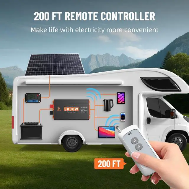 Alt view image 7 of 7 - 3000W Power Inverter 12V DC to 110V/120V AC Converter Peak Power 6000W | for RV/Truck/Boat/Camping/Off-Grid Solar Car Inverter with 3 AC Outlets,USB & Type-C Port, Remote Controller & LCD Screen