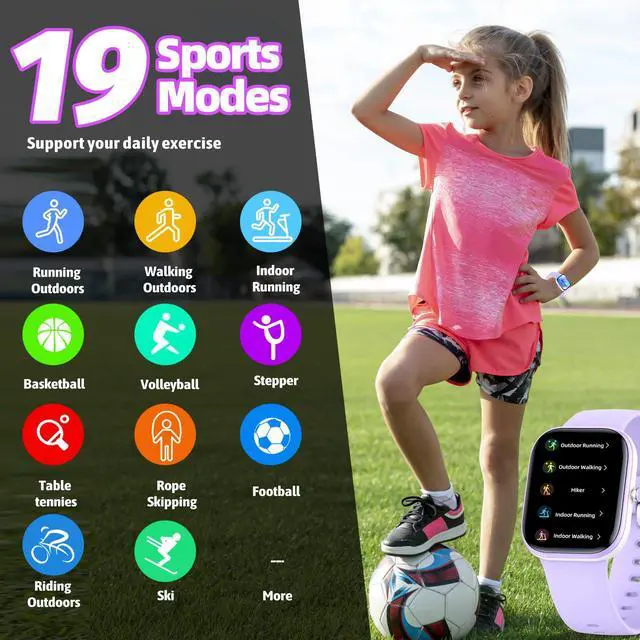 Alt view image 3 of 6 - Smart Kids Watch with Fitness Tracker No Phone/APP Needed,19 Sport Mode,1.5" DIY Dial,IP68 Waterproof,Sleep Monitor,Pedometers,Heart Rate,Great Birthday Gift for Boys Girls Teens 6-14 year Olds