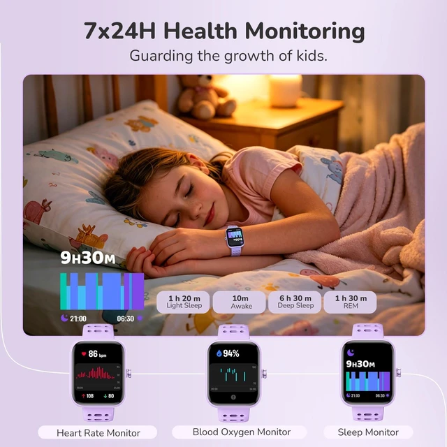Alt view image 2 of 7 - Kids Smart Watch for Girls, Health Monitor,Puzzle Games, DIY Dials Sleep/Heart Rate/SpO2 Monitor, Activities Track & Pedometer, Alarm Reminders,7 Day Battery, IP68 Waterproof, Gifts for Child
