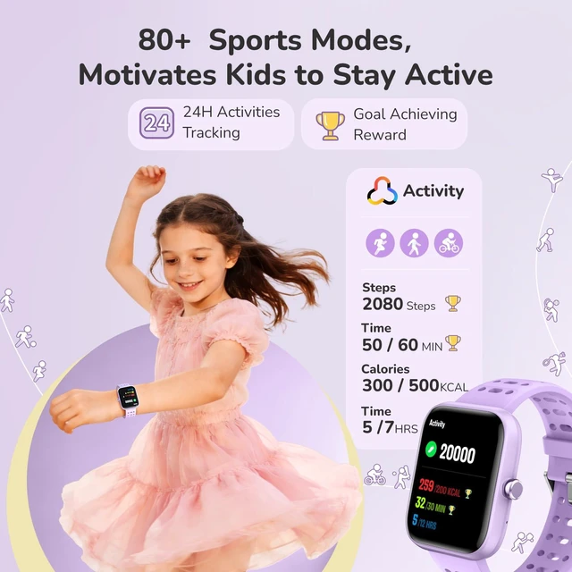 Alt view image 3 of 7 - Kids Smart Watch for Girls, Health Monitor,Puzzle Games, DIY Dials Sleep/Heart Rate/SpO2 Monitor, Activities Track & Pedometer, Alarm Reminders,7 Day Battery, IP68 Waterproof, Gifts for Child