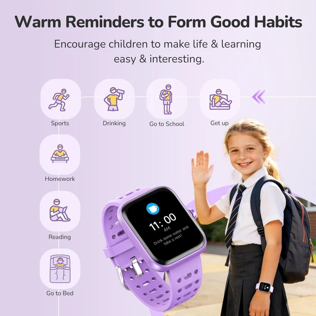 Alt view image 4 of 7 - Kids Smart Watch for Girls, Health Monitor,Puzzle Games, DIY Dials Sleep/Heart Rate/SpO2 Monitor, Activities Track & Pedometer, Alarm Reminders,7 Day Battery, IP68 Waterproof, Gifts for Child