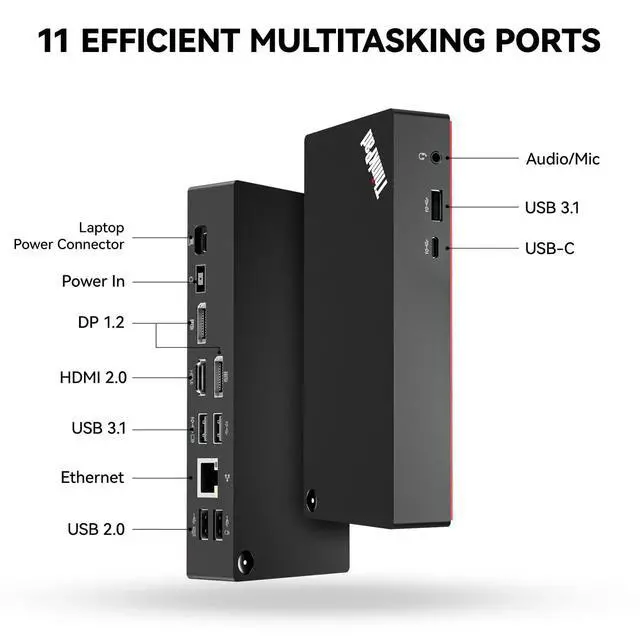 Alt view image 2 of 7 - Thinkpad 40AY0090 Universal Hybrid USB-C with USB-A Docking Station for Lenovo Laptop, 3 External Displays, Comes with HDMI 4K Cable + DP Cable+ Cleaning Cloth
