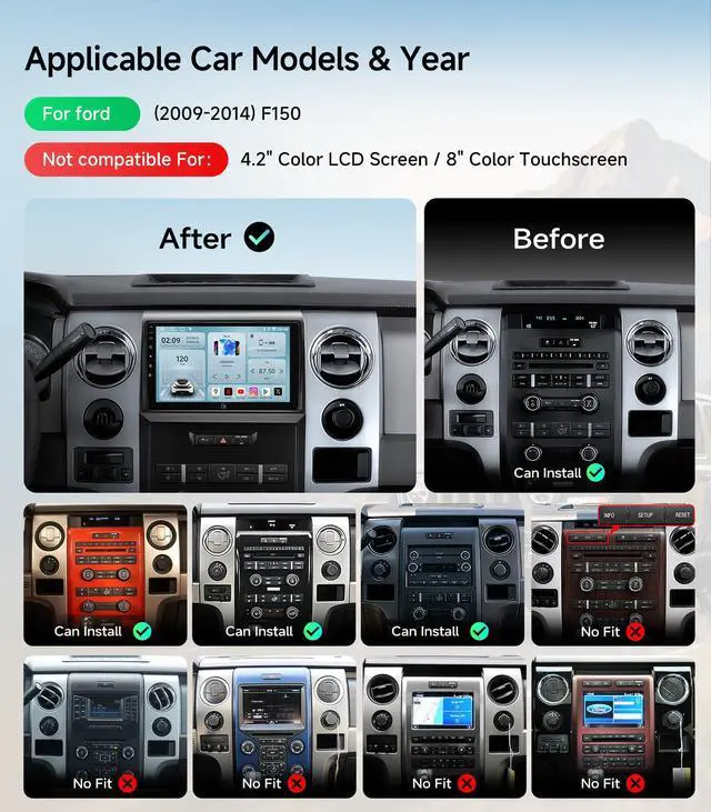 Alt view image 2 of 7 - Car Radio Stereo for Ford F150 2009-2014, Wireless CarPlay Android Auto | 9 Inch HD touchscreen, 5G WiFi GPS Navigation, phone link, Bluetooth FM AM AM SWC, 1080P backup camera