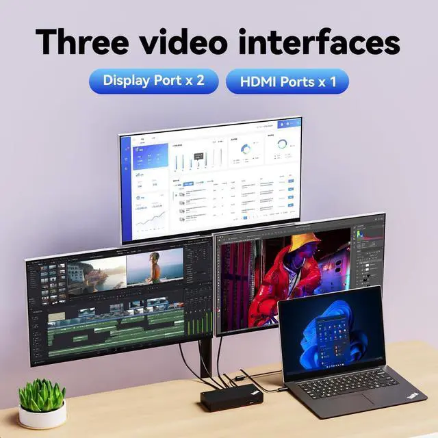 Alt view image 4 of 7 - Thinkpad 40AY0090 Universal Hybrid USB-C with USB-A Docking Station for Lenovo Laptop, 3 External Displays, Comes with HDMI 4K Cable + DP Cable+ Cleaning Cloth