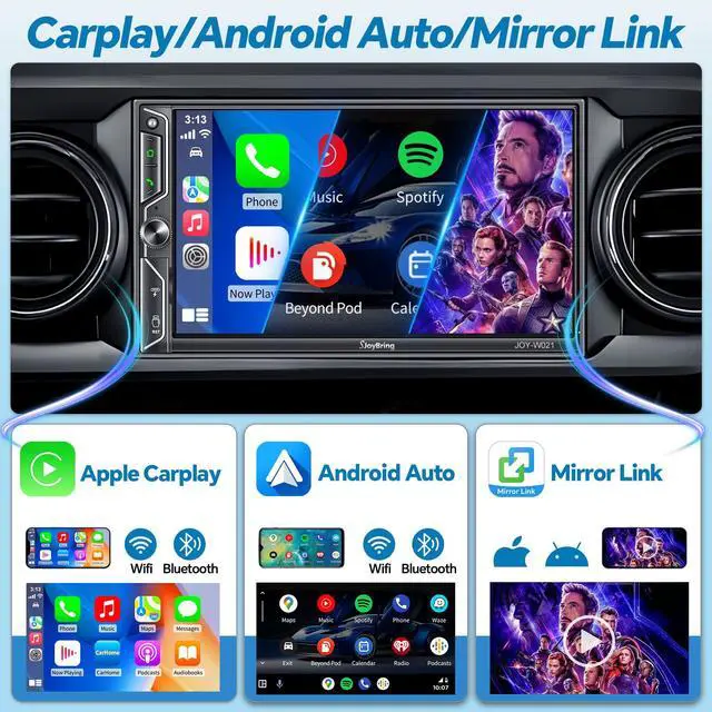 Alt view image 2 of 7 - 7" QLED Double Din Car Stereo Compatible with Wireless Apple CarPlay & Android Auto, Bluetooth 5.3 Car Radio, 240W 4.2-Channel Audio, MirrorLink, SWC, Backup Camera