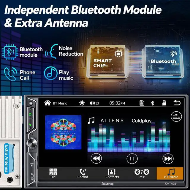 Alt view image 3 of 7 - 7" QLED Double Din Car Stereo Compatible with Wireless Apple CarPlay & Android Auto, Bluetooth 5.3 Car Radio, 240W 4.2-Channel Audio, MirrorLink, SWC, Backup Camera