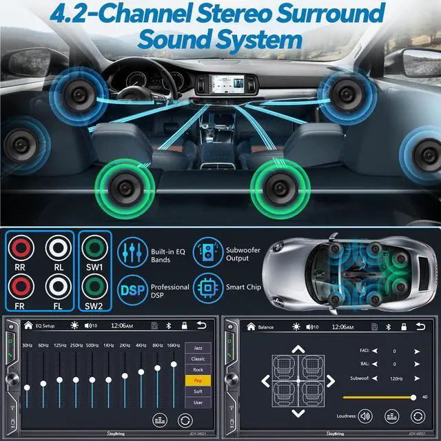 Alt view image 4 of 7 - 7" QLED Double Din Car Stereo Compatible with Wireless Apple CarPlay & Android Auto, Bluetooth 5.3 Car Radio, 240W 4.2-Channel Audio, MirrorLink, SWC, Backup Camera
