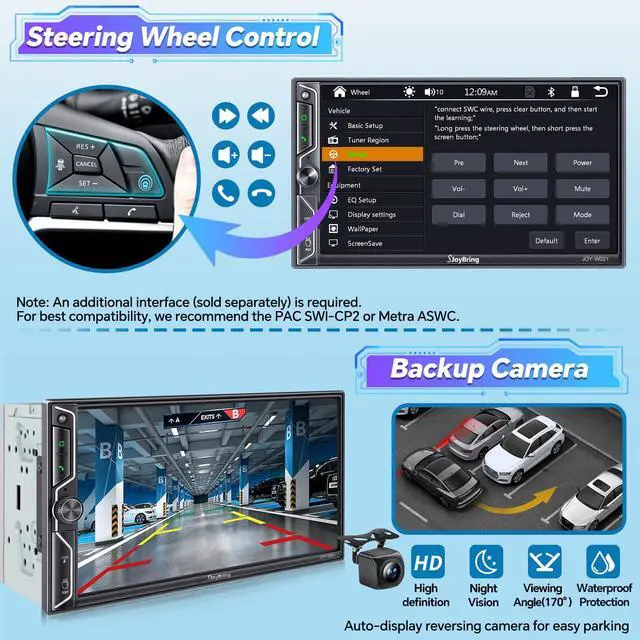Alt view image 7 of 7 - 7" QLED Double Din Car Stereo Compatible with Wireless Apple CarPlay & Android Auto, Bluetooth 5.3 Car Radio, 240W 4.2-Channel Audio, MirrorLink, SWC, Backup Camera