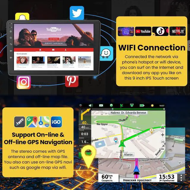 Alt view image 4 of 7 - 4GB RAM + 64GB ROM Android Car Radio for Dodge Ram 1500/2500/3500 2006 2007 2008, for Dodge Durango 2005 2006 2007 2008, 9" Touchscreen with Wireless Carplay & Android Auto & Bluetooth