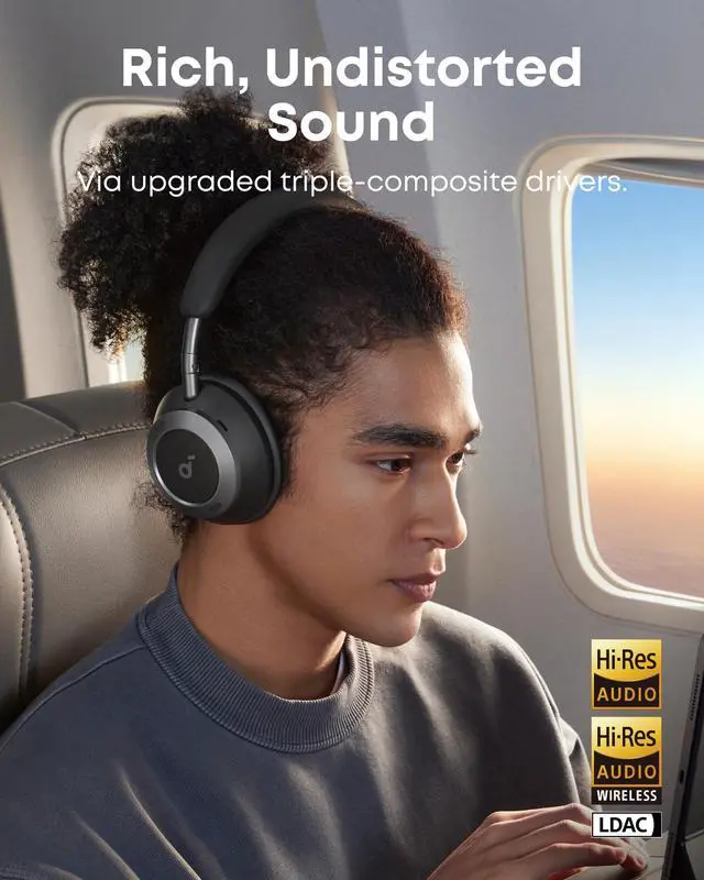 Alt view image 4 of 7 - Anker Space One Pro Wireless Over-Ear Headphones, Foldable Design | Adaptive Active Noise Cancelling, 60H Playtime, Hi-Res LDAC, multipoint connection, 6-Mic Calls, 5-Min Charge for 8 Hrs