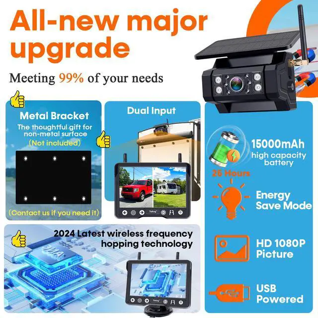 Alt view image 3 of 7 - Wireless Backup Camera Magnetic for Truck: 1 Minute Easy Install HD 1080P | Rear View Camera Solar - Portable Rechargeable 5 Inch Monitor System for Car Truck SUV RV Trailer Camper Y02