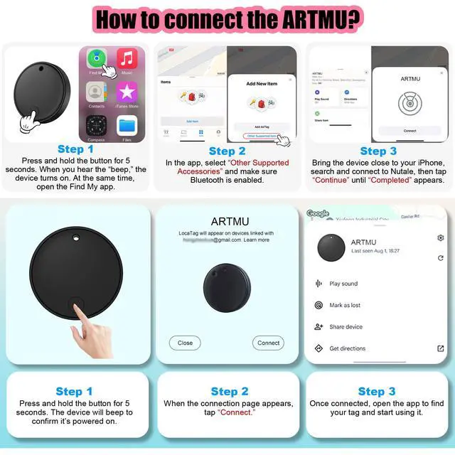 Alt view image 6 of 7 - 2026 Tracker Smart Tags Android & iOS-4 Packs,Dual System Bluetooth Luggag Tracker Keys Finder/Item Locator Work with Apple Find My (iOS)&Google's Find Hub(Android) for Key,Backpack,Luggage Black