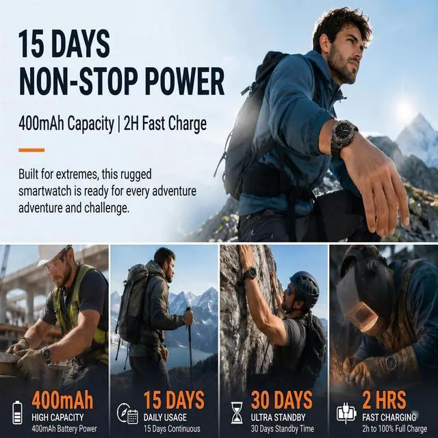 Alt view image 4 of 7 - Rugged Smart Watch for Men, 1.43" AMOLED 5ATM Waterproof, 2 Bands | Bluetooth Calling, Fitness Tracker, 15-Day Battery, 178+ Sports Modes, Heart Rate, Sleep & SpO2 Monitor, For Android & iPhone
