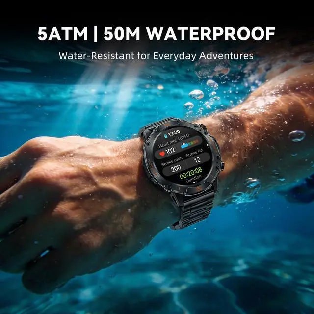 Alt view image 3 of 7 - Rugged Smart Watch for Men, 1.43" AMOLED 5ATM Waterproof, 2 Bands | Bluetooth Calling, Fitness Tracker, 15-Day Battery, 178+ Sports Modes, Heart Rate, Sleep & SpO2 Monitor, For Android & iPhone