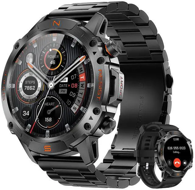 Main image of Rugged Smart Watch for Men, 1.43" AMOLED 5ATM Waterproof, 2 Bands | Bluetooth Calling, Fitness Tracker, 15-Day Battery, 178+ Sports Modes, Heart Rate, Sleep & SpO2 Monitor, For Android & iPhone