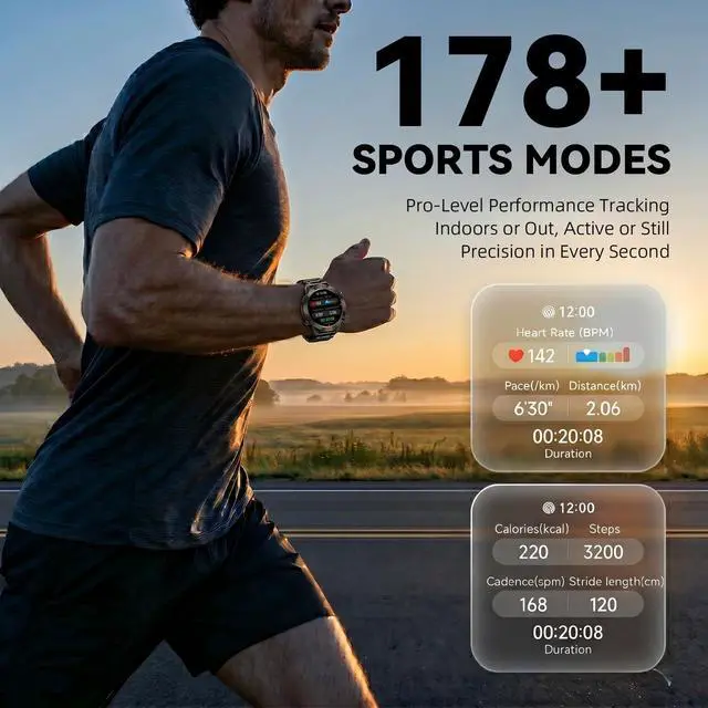 Alt view image 6 of 7 - Rugged Smart Watch for Men, 1.43" AMOLED 5ATM Waterproof, 2 Bands | Bluetooth Calling, Fitness Tracker, 15-Day Battery, 178+ Sports Modes, Heart Rate, Sleep & SpO2 Monitor, For Android & iPhone