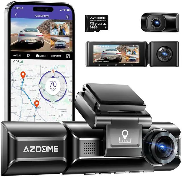 Main image of M550 Three-Channel 4K Dash Cam, 3.19" Screen, Interior IR Camera | IR Night Vision, 24H Parking Mode, Built-In GPS and WiFi, Three-Mode Parking Monitor, Three-Channel Recording