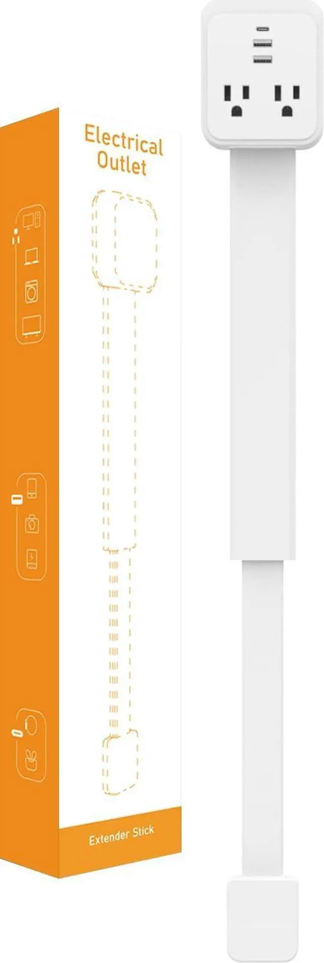 Main image of Outlet Extender Stick 17.2''25.8'' Adjustable with USB C & 2 USB Ports, Electrical Outlet Extender with 2 AC Outlets, Flexible Rotat Plug for Multi-Angle Use in Home, Office, RV Tight Spaces