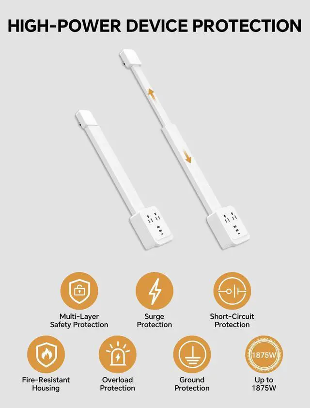 Alt view image 4 of 7 - Outlet Extender Stick 17.2''25.8'' Adjustable with USB C & 2 USB Ports, Electrical Outlet Extender with 2 AC Outlets, Flexible Rotat Plug for Multi-Angle Use in Home, Office, RV Tight Spaces