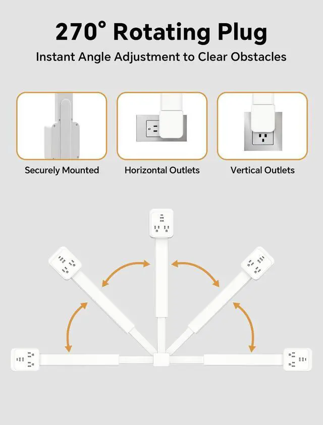 Alt view image 5 of 7 - Outlet Extender Stick 17.2''25.8'' Adjustable with USB C & 2 USB Ports, Electrical Outlet Extender with 2 AC Outlets, Flexible Rotat Plug for Multi-Angle Use in Home, Office, RV Tight Spaces