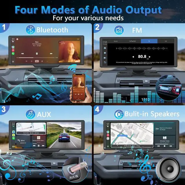 Alt view image 7 of 7 - Portable Wireless Carplay Screen with Dashcam - 10.26 Inch Car Play Tablet with 4K Front Dash Cam & 1080P Rearview Backup Camera, Bluetooth 5.0, FM, Voice Assistant, with 64GB TF Card