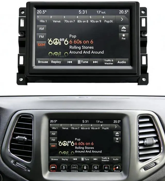 Main image of 7" Uconnect Screen Replacement LCD Display for Jeep Compass Renegade 2017-2021 TDO-WXGA0700K00057-V1 TDO-WXGA0700K00033-V2 Radio Screen with Bracket