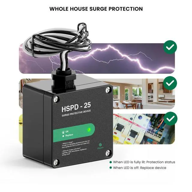 Alt view image 4 of 6 - HSPD Square Whole Home Surge Protective Device, Type 1 SPD, Whole House Surge Protector, AC Surge Protection, 120/240VAC (HSPD-25)