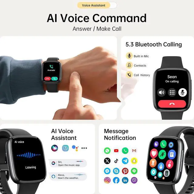 Alt view image 3 of 7 - Smart Watch for Women Men (2 Bands), 1.85" AMOLED Smartwatch for iPhone & Android Phones, Heart Rate/ SpO2/ Sleep Monitor, 3ATM Waterproof, Calls & Messages, 120+ Sports Modes Fitness Tracker