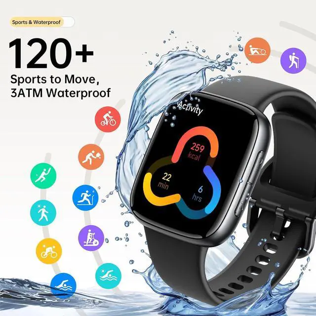 Alt view image 5 of 7 - Smart Watch for Women Men (2 Bands), 1.85" AMOLED Smartwatch for iPhone & Android Phones, Heart Rate/ SpO2/ Sleep Monitor, 3ATM Waterproof, Calls & Messages, 120+ Sports Modes Fitness Tracker