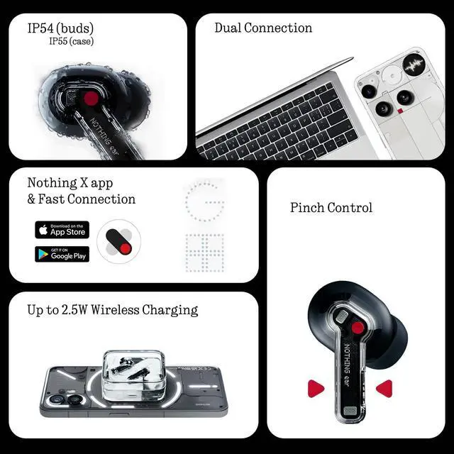 Alt view image 2 of 6 - Ear Wireless Earbuds Bluetooth, 45dB Hybrid Smart ANC Earbuds, 11mm Deep Bass Boost, Hi-Res Audio with LDAC & LHDC 5.0, 6 Mics Call, 40.5H Playtime with Fast Charging Case, ChatGPT Supported
