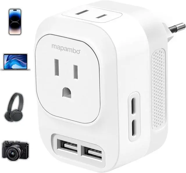 Main image of 220V to 110V Voltage Converter US to Europe with 2 USB A & 2 USB C Ports Fast Charging, Power Converter for European Travel International Universal Travel Adapter for Italy Germany Spain France