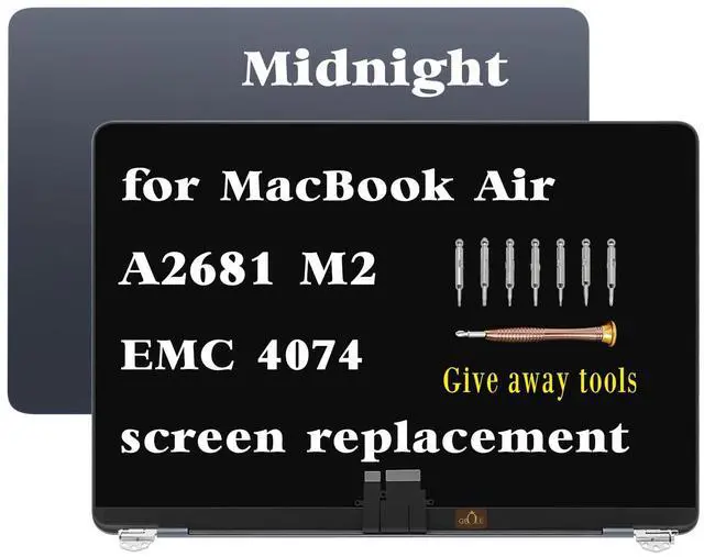 Main image of A2681 Screen Replacement for MacBook Air M2 A2681 2022 EMC 4074 | MLXW3 MLXX3 MLXY3 MLY03 MLY13 MLY23 MLY33 MLY43 Full LED LCD Screen Display Assembly Midnight