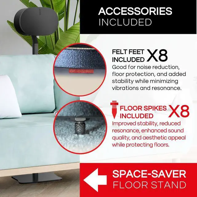 Alt view image 4 of 7 - ERA300 Floor Stand, Twin (2pcs), Black, Premium Metal Design | Compatible with Sonos ERA 300 Speaker, Accessories Included, Cable Management, UK Design, Height 39in / 990mm, Double, Pair