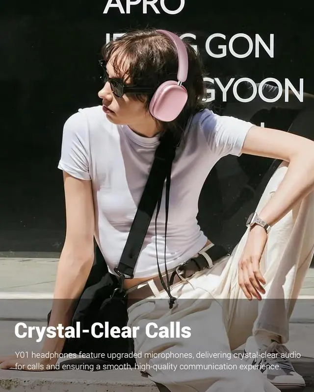 Alt view image 7 of 7 - Y01 Wireless Noise Canceling Headphones Bluetooth 5.3 Over Ear Headphones with Microphone, Hi-Res Audio, 48H Playtime, Foldable Comfortable Earpads,Compatible with iOS,Android,PC, Pink